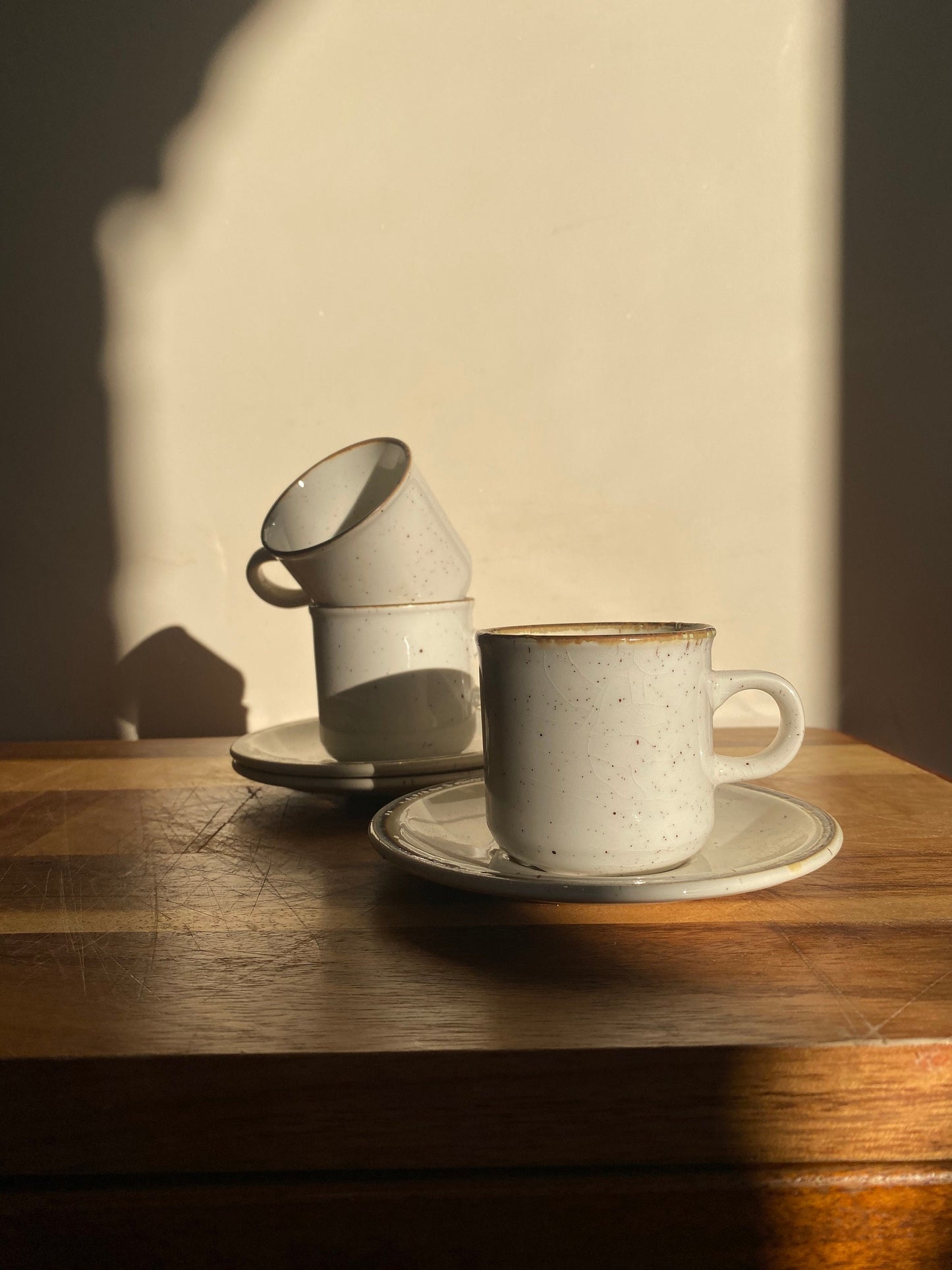 Vintage Set of Three Speckled Cups and Saucers, Ironstone Pottery, Vintage Grindley Pottery, Mid Century Pottery, Speckled Pottery, Boho