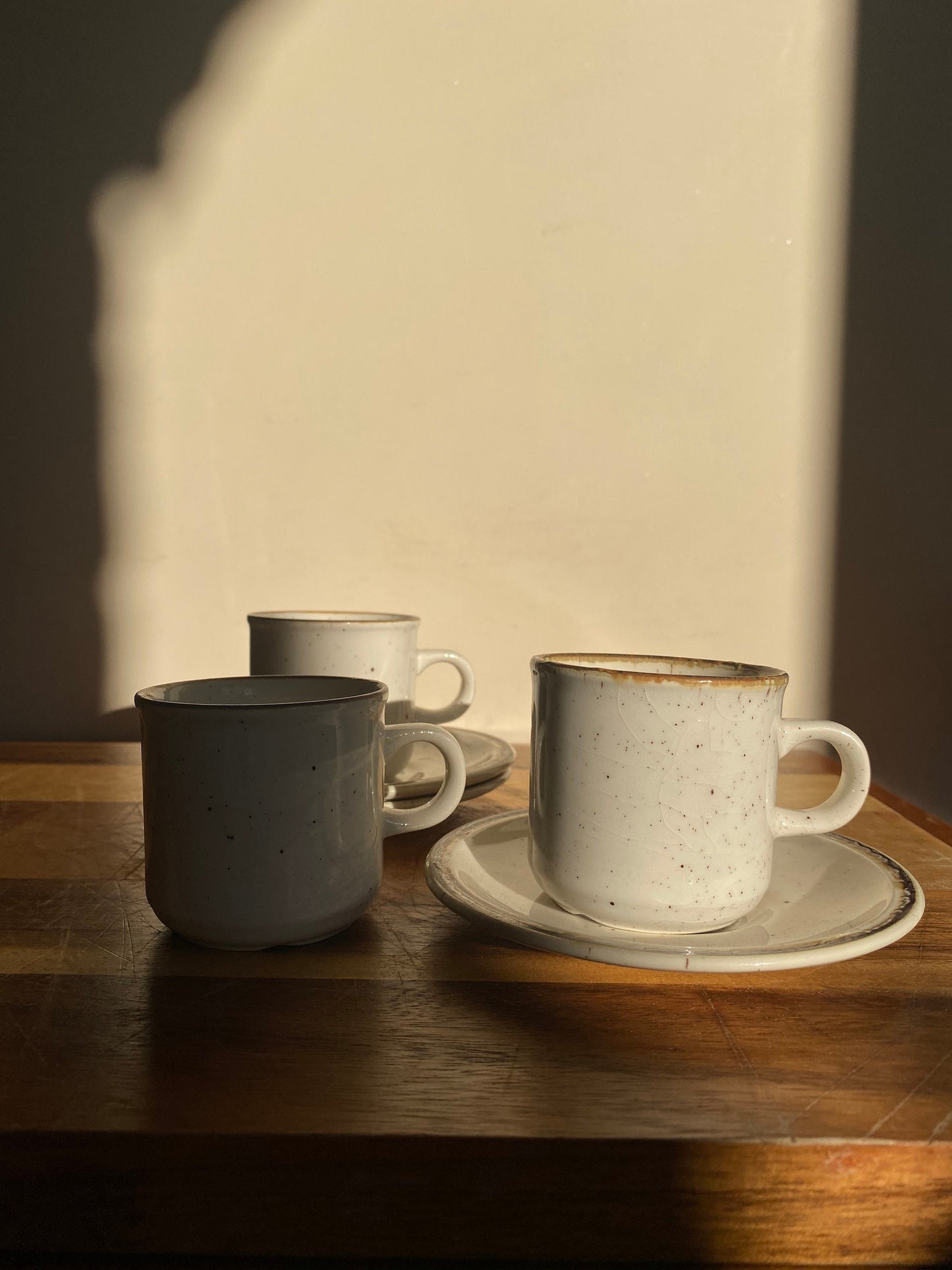 Vintage Set of Three Speckled Cups and Saucers, Ironstone Pottery, Vintage Grindley Pottery, Mid Century Pottery, Speckled Pottery, Boho