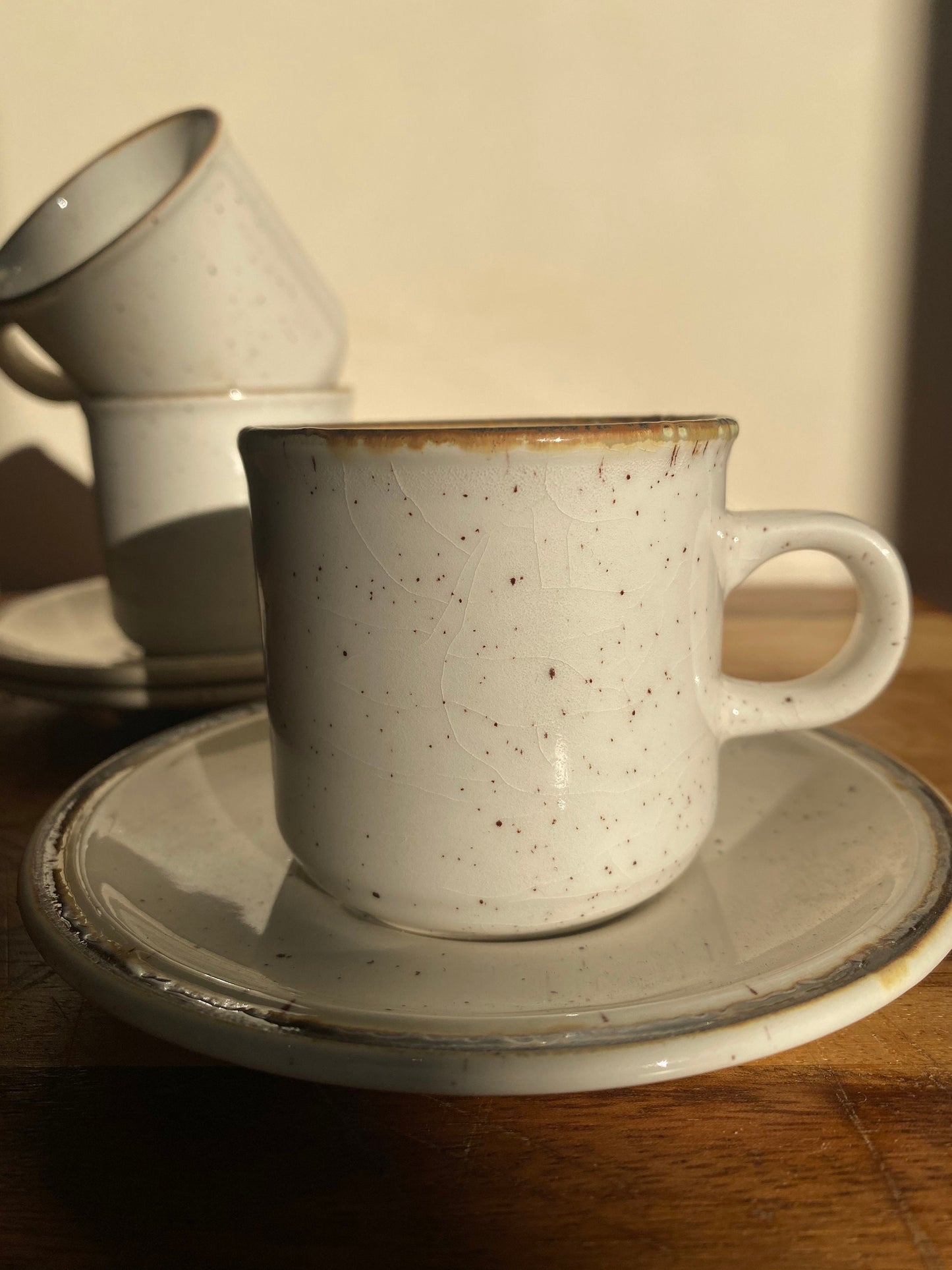 Vintage Set of Three Speckled Cups and Saucers, Ironstone Pottery, Vintage Grindley Pottery, Mid Century Pottery, Speckled Pottery, Boho