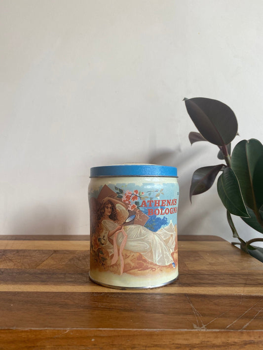 Vintage Decorative Tin, Athena Bologna Bath Salts, Vintage Storage Tin, Italian Vintage, Vintage Kitchen Canister, Vintage Bathroom Storage