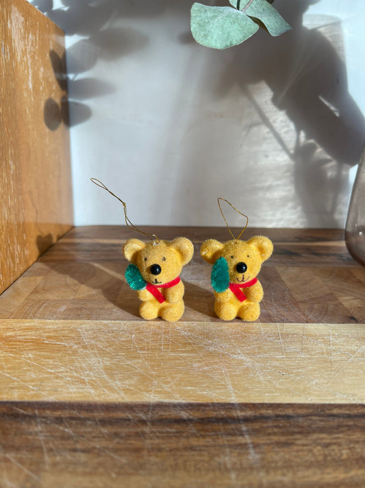 Set of Two Adorable Teddy Bear Christmas Tree Ornaments | Vintage Christmas Ornaments | Vintage Baubles | Vintage Teddy Bear | Kitsch