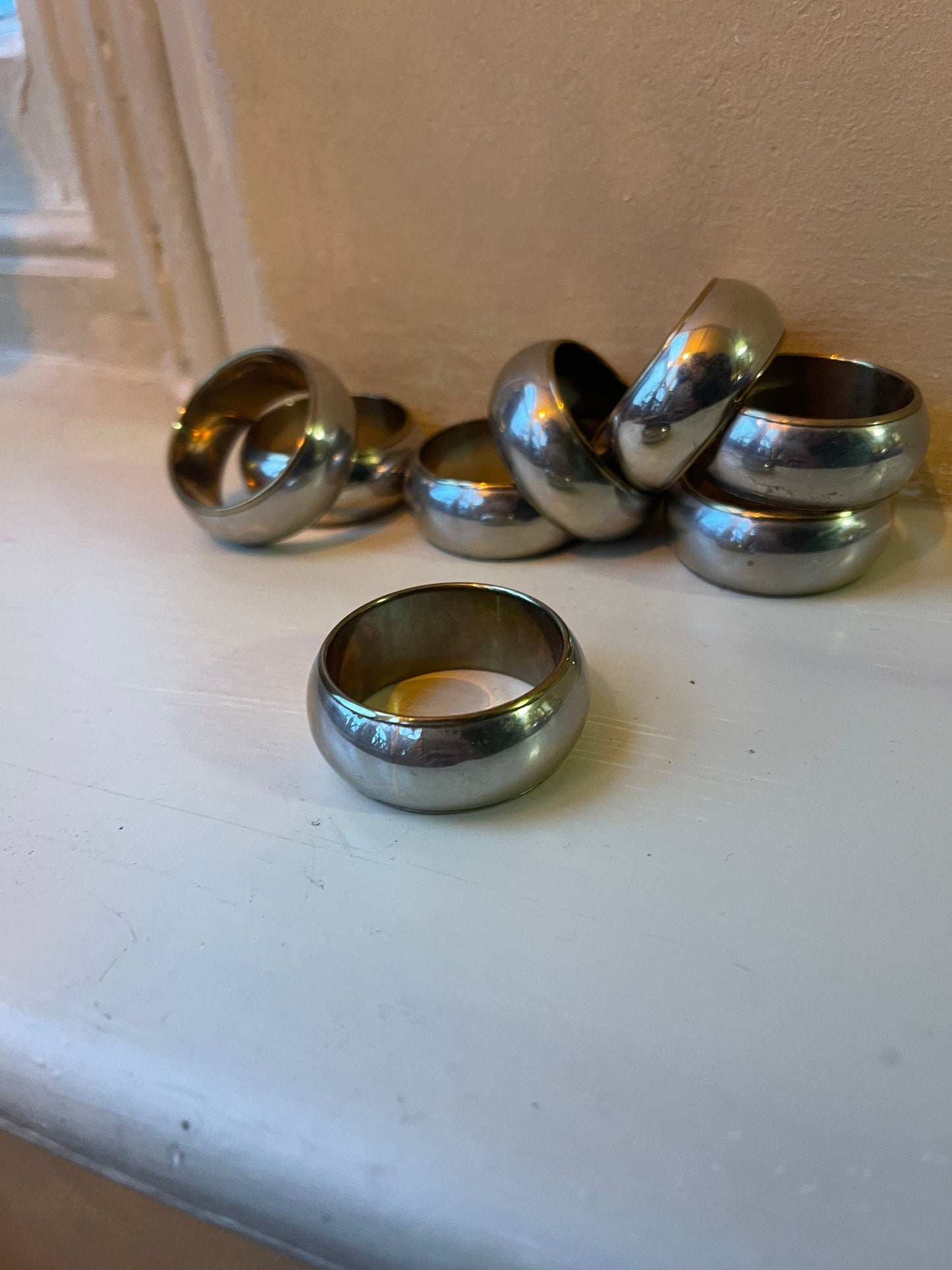 Set of Eight Vintage Steel Napkin Rings | Vintage Tableware | Vintage Tablescape | Silver Napkin Rings | Vintage Silverware | Vintage Napkin