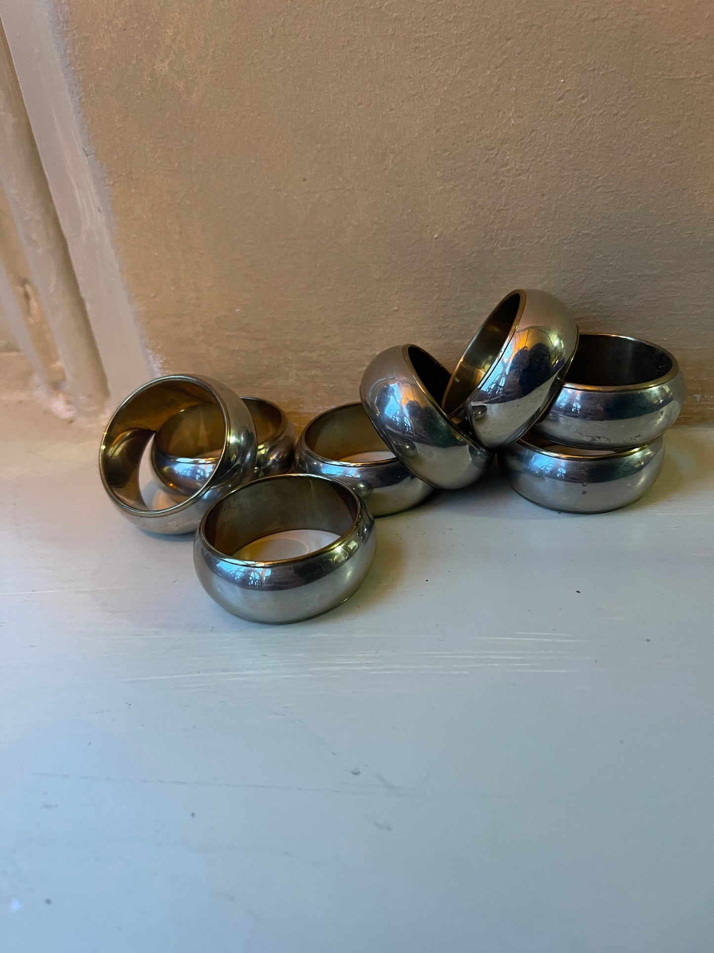 Set of Eight Vintage Steel Napkin Rings | Vintage Tableware | Vintage Tablescape | Silver Napkin Rings | Vintage Silverware | Vintage Napkin