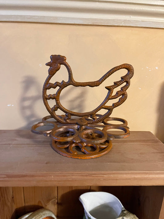 Vintage Metal Cast Iron Egg Holder | Vintage Chicken Shaped Egg Storage | Vintage Kitchen Storage | Egg Tree | Kitchen Decor | Cottagecore |