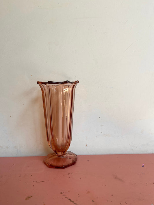 Vintage Pink Glass Vase, Petal Vase, Fluted Vase, Mid Century Vase, Tinted Glass Vase, Small Vase, Cut Glass Vase, Vintage Gift , Millenial