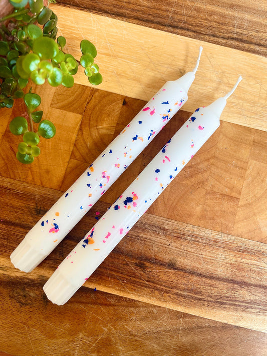 Pair of Confetti Candles, Funfetti Taper Candles, Terrazzo Candles, Multicoloured Candle, Rainbow Confetti Candle, Candle Gift