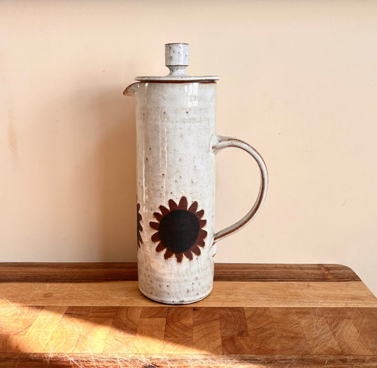 Vintage Handmade Ceramic Sunflower Jug | Lidded Jug | Vintage Coffee Pot | Vintage Pitcher | Vintage Gift | Vintage Tableware | Sunflower