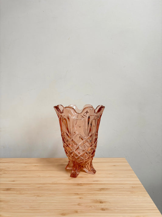 Vintage Pink Glass Vase | Petal Vase  Fluted Vase, Mid Century Vase | Tinted Glass Vase | Small Vase, Cut Glass Vase | Vintage Gift