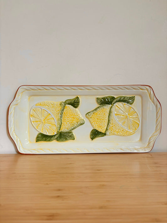 Vintage Majolica Hand Painted Platter | Vintage Lemon Platter Lemons Plate | Vintage Decorative Dish | Decorative Platter | Vintage Gift |