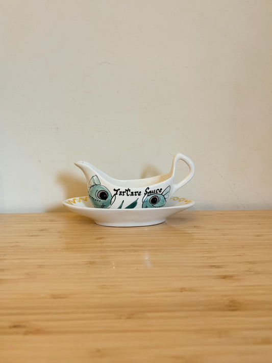 Vintage Hand Painted Tartare Sauce Jug | Vintage Sauce Jug | Mid Century Tableware |  Jug Saucer | Vintage Gravy Jug | Vintage Serving Jug