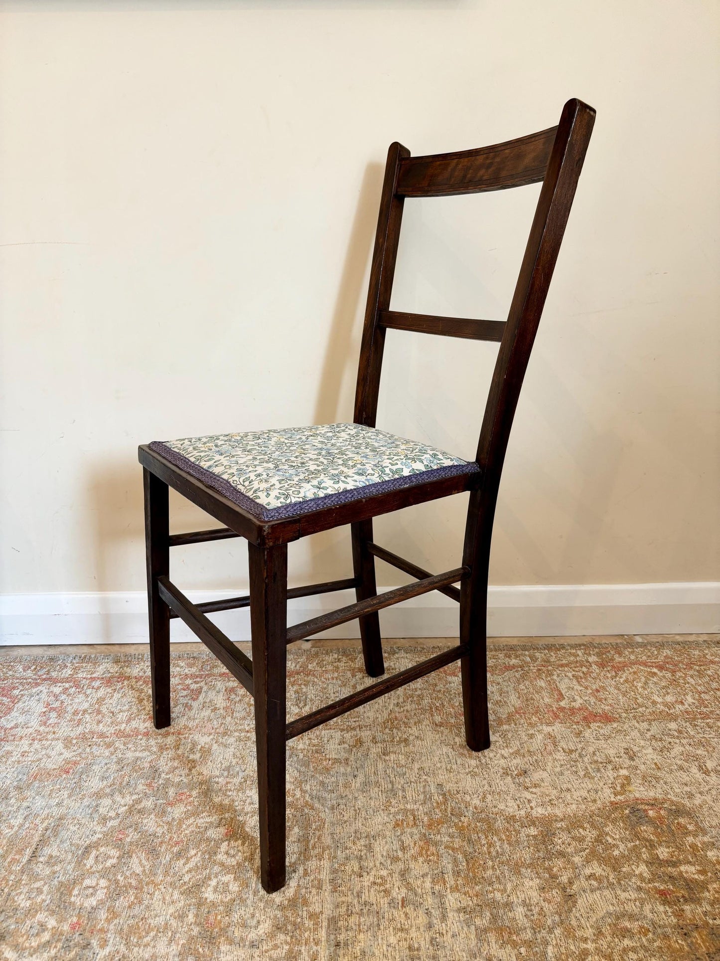 Antique Edwardian Ladderback Chair | Upholstered Vintage  Chair | Dining Chair | Dark Occasional Chair | Vintage Chair | Bedroom Chair