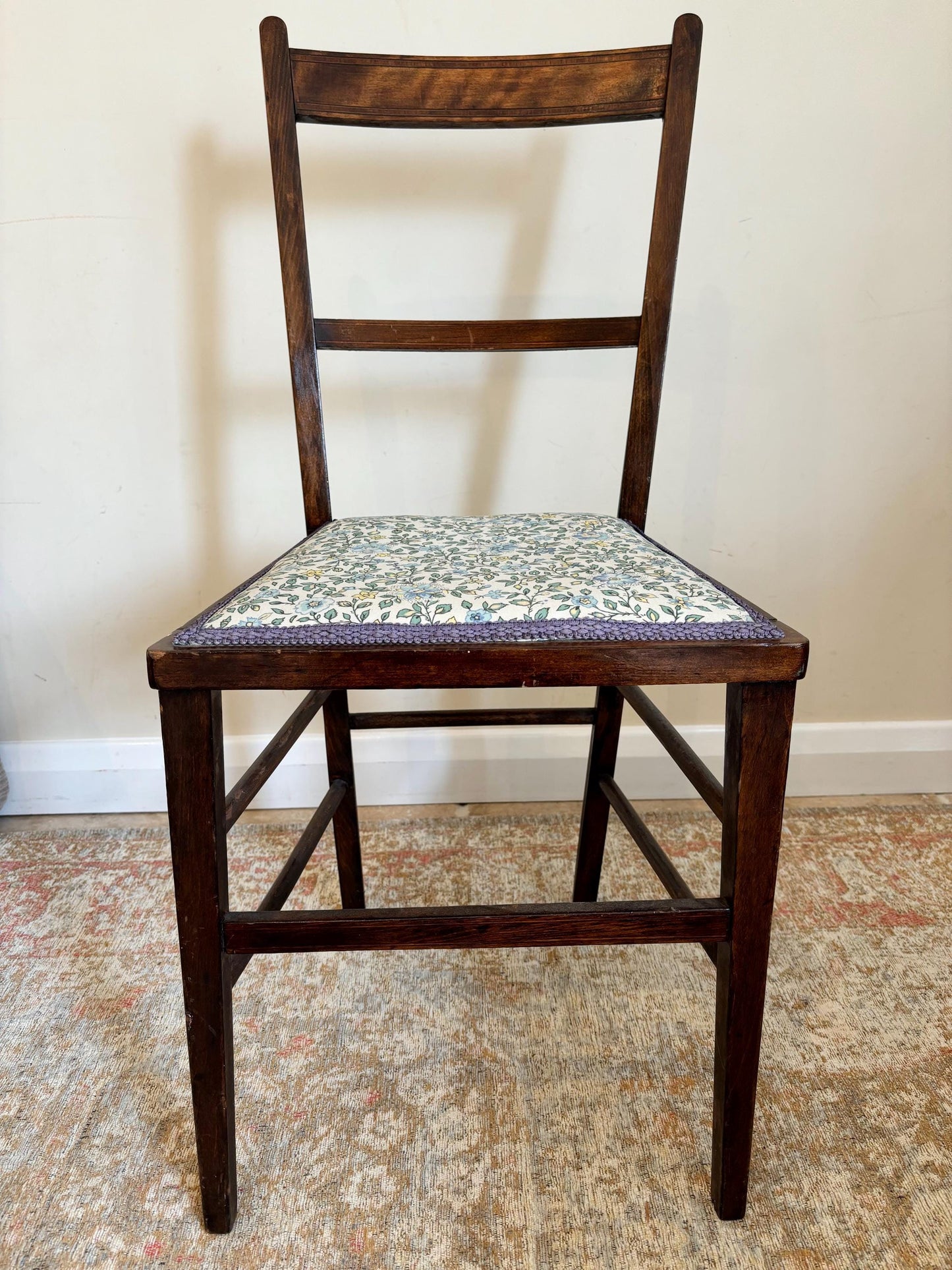 Antique Edwardian Ladderback Chair | Upholstered Vintage  Chair | Dining Chair | Dark Occasional Chair | Vintage Chair | Bedroom Chair