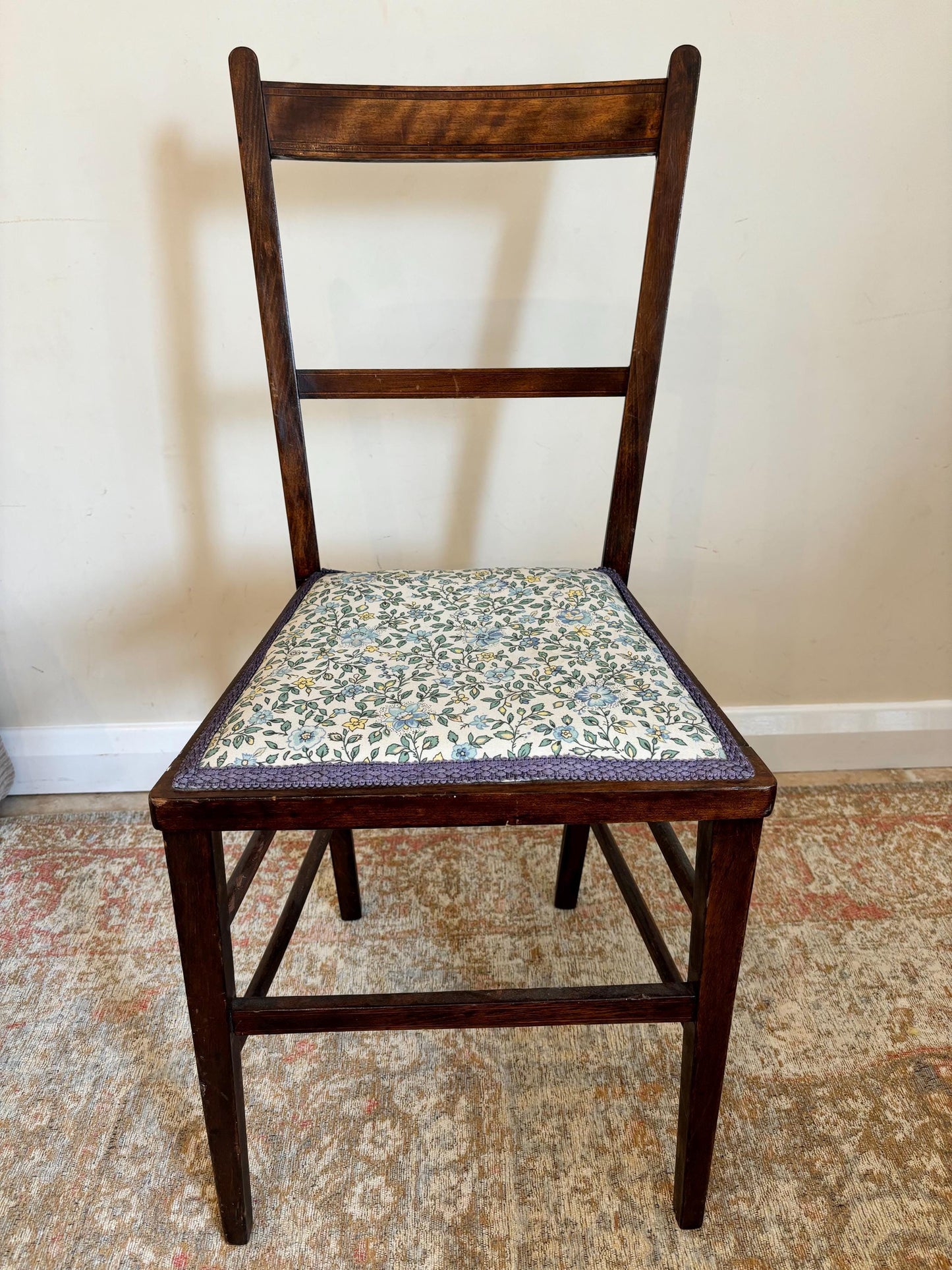 Antique Edwardian Ladderback Chair | Upholstered Vintage  Chair | Dining Chair | Dark Occasional Chair | Vintage Chair | Bedroom Chair