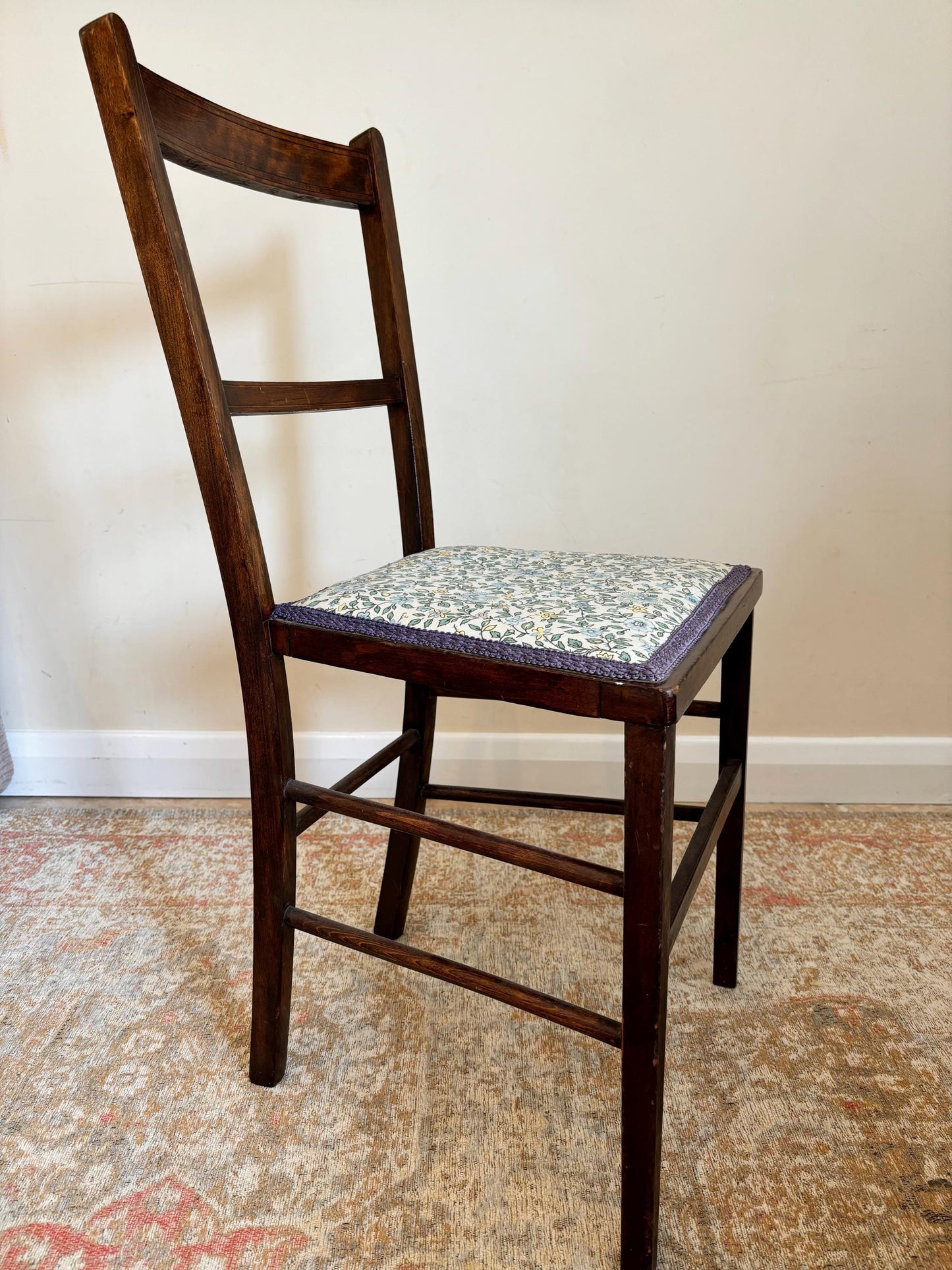 Antique Edwardian Ladderback Chair | Upholstered Vintage  Chair | Dining Chair | Dark Occasional Chair | Vintage Chair | Bedroom Chair