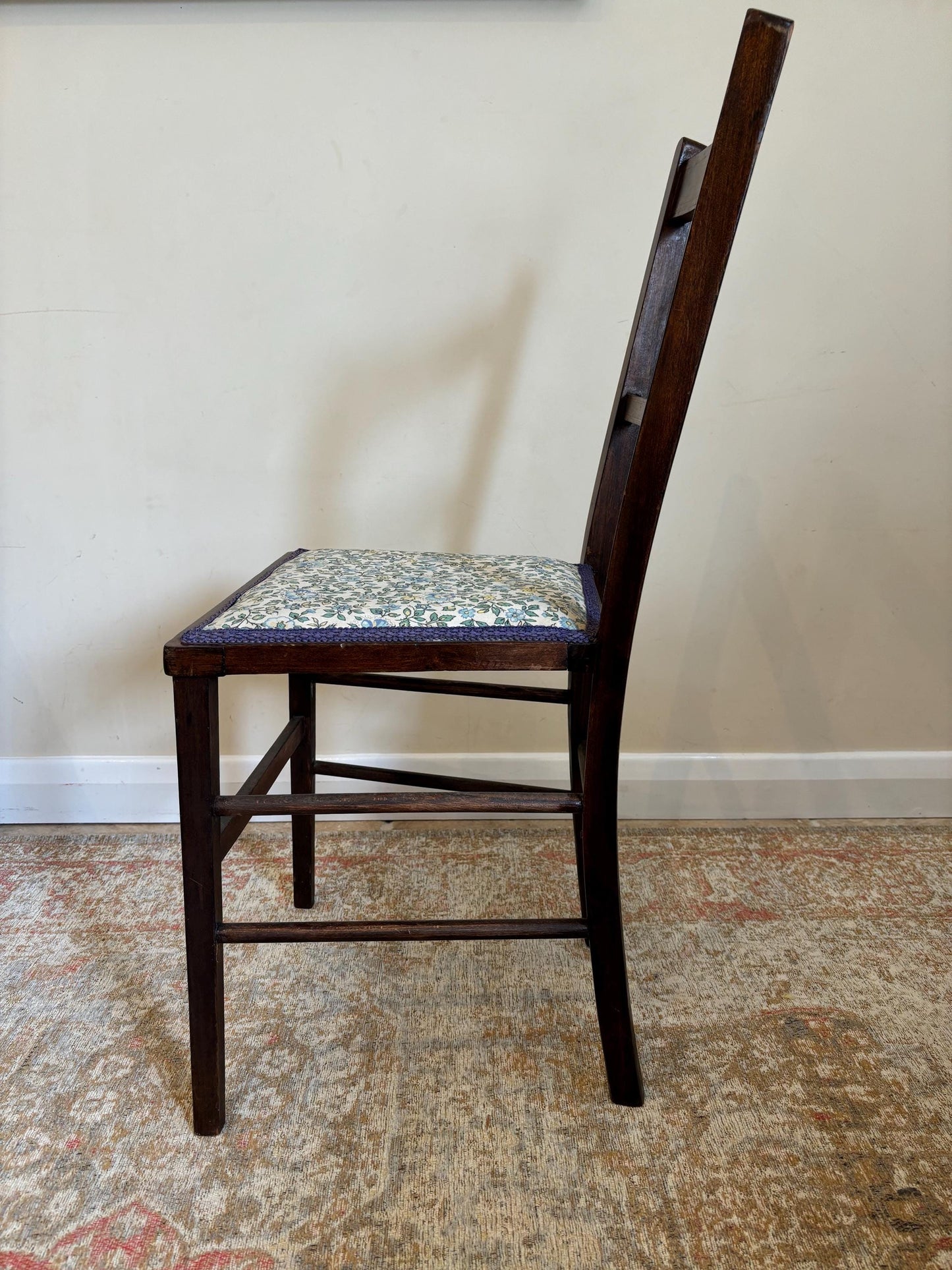 Antique Edwardian Ladderback Chair | Upholstered Vintage  Chair | Dining Chair | Dark Occasional Chair | Vintage Chair | Bedroom Chair